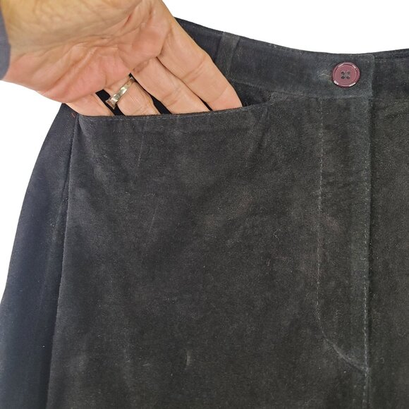 Revue Womens Genuine Leather Black Suede Pants Size 10 Mid-Rise Straight Leg - Picture 2 of 13